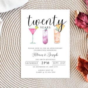 Convite de 20º aniversário, convite de aniversário de casamento, convite de festa de aniversário, modelo de convite de aniversário, felicidades aos 20 anos