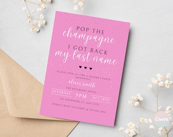 Divorce Party Invitation, Divorce Party Invite, Divorce Celebration, Breakup Party, Divorced Party, Pop the Champagne, Pink Digital Invite