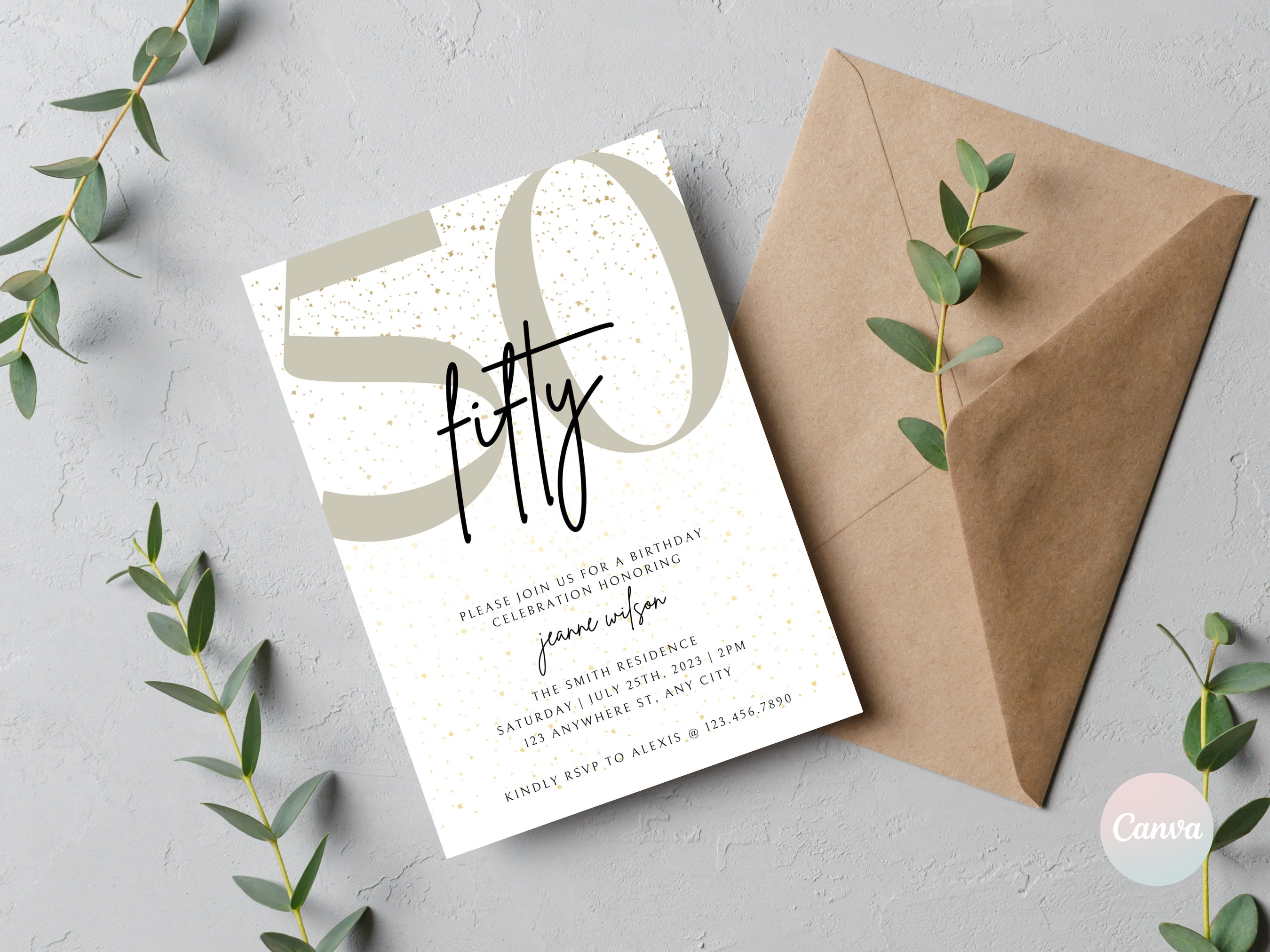 50th Birthday Invitation, 50th Invite Template, Digital 50th Birthday Party Invite, 50th Birthday Card, Birthday Invitation Template