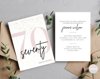70th Birthday Invitation, 70th Invite Template, Digital 70th Birthday Party Invite, 70th Birthday Card, Birthday Invitation Template