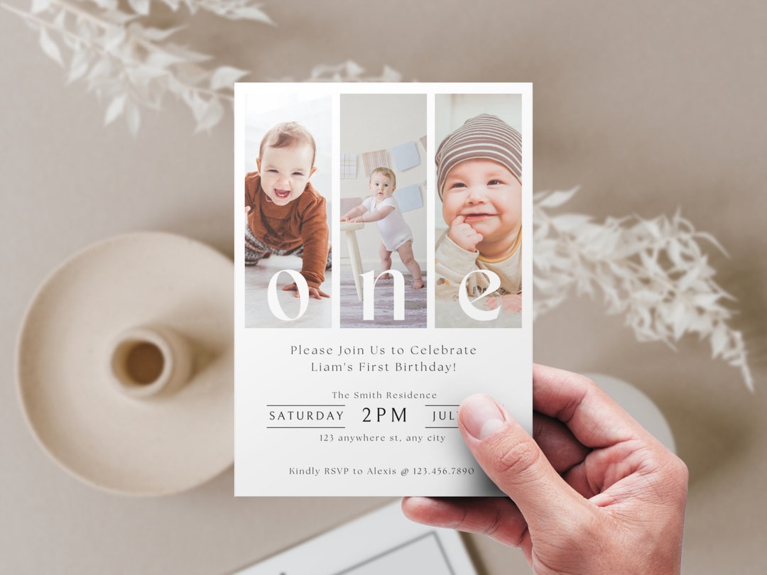 1st Birthday Invitation Boy, Minimal 1st Birthday Invitation Template