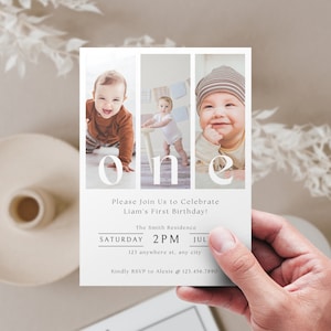 1st Birthday Invitation Boy, Minimal 1st Birthday Invitation Template, Editable First Birthday Photo Invitation Template, Boy Birthday Party