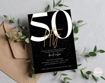 Invitación para el 50.° cumpleaños, plantilla de invitación para el 50.° cumpleaños, invitación digital para fiesta del 50.° cumpleaños, tarjeta del 50.° cumpleaños, plantilla de invitación de cumpleaños