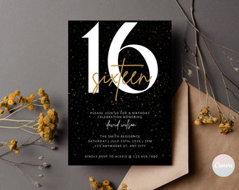 Dulce dieciséis cumpleaños, invitaciones de cumpleaños número 16, invitación a la fiesta de cumpleaños número 16, plantilla de invitación 16, plantilla de invitación de cumpleaños 16