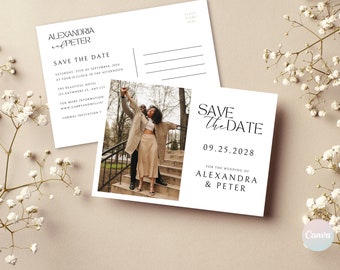 Save The Date Postcard, Save the Date Template With Photo, Wedding Postcard Template, Wedding Save The Dates Templates, Digital Invites