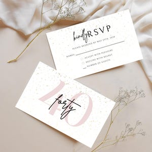 Szablon karty RSVP na 40. urodziny, szablon RSVP na urodziny, RSVP na rocznicę, rsvp DIY, rsvp na urodziny, Minimalistyczna karta odpowiedzi, nowoczesna odpowiedź, złoty rsvp