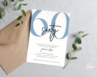 60th Birthday Invitation, 60th Invite Template, Digital 60th Birthday Party Invite, 60th Birthday Card, Birthday Invitation Template