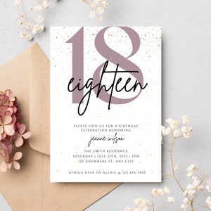 Faire-parts 18e anniversaire, invitation numérique de fête d'anniversaire 18e, modèle d'invitation 18e, carte d'anniversaire 18e, modèle d'invitation d'anniversaire
