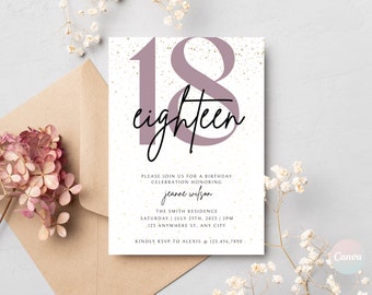 18th Birthday Invitations, Digital 18th Birthday Party Invite, 18th Invite Template, 18th Birthday Card, Birthday Invitation Template