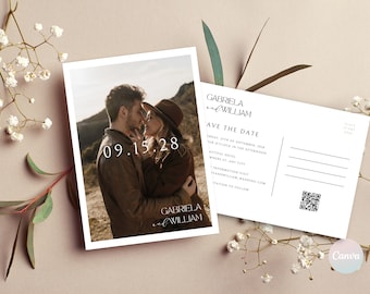 Save The Date Postcard, Save the Date Template With Photo, Wedding Postcard Template, Wedding Save The Dates Templates, Digital Invites