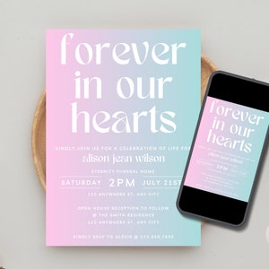 Celebration of Life Invitations, Funeral Announcement, In Loving Memory, Funeral Template Digital, Colorful Memorial Service Template