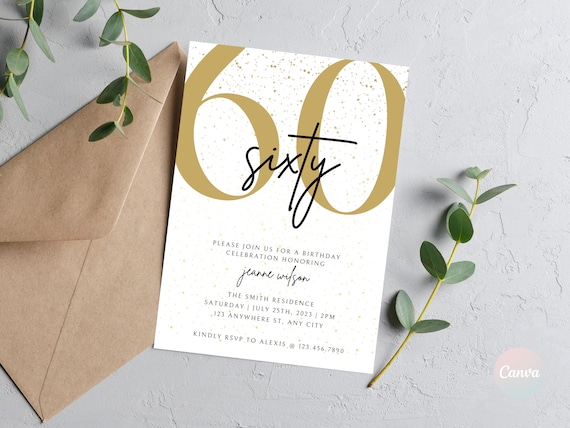 60th Birthday Invitation, 60th Invite Template, Digital 60th Birthday Party Invite, 60th Birthday Card, Birthday Invitation Template