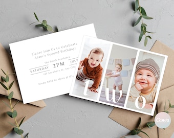 2nd Birthday Invitation Boy, Minimal 2nd Birthday Invitation Template, Editable First Birthday Photo Invitation Template, Boy Birthday Party