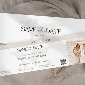 Carte d'embarquement à retenir, faire-part de mariage à destination, carte postale à retenir, modèle avec photo, faire-part de mariage passeport
