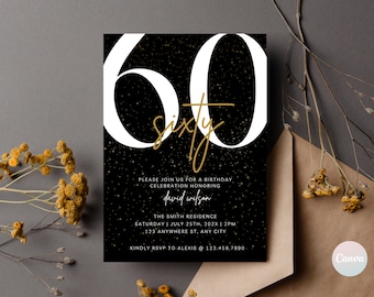 60th Birthday Invitation, 60th Invite Template, Digital 60th Birthday Party Invite, 60th Birthday Card, Birthday Invitation Template