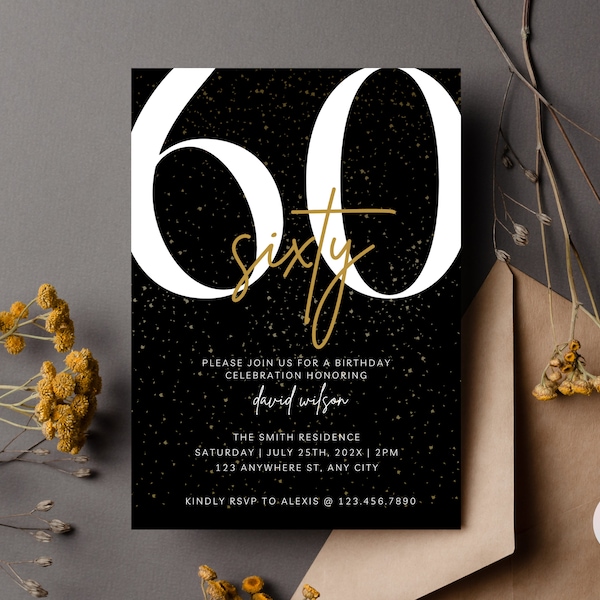 60. Geburtstag Einladung, 60. Geburtstag Einladung, Digitale 60. Geburtstag Einladung, 60. Geburtstag Karte, Geburtstag Einladung Vorlage