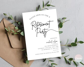 Retirement Invitation, Retirement Party Invitation, Retirement Invitation Instant Download, Minimal Retirement Invite, Invitation Templates