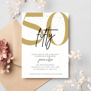 Faire-part 50e anniversaire, modèle d'invitation 50e, invitation numérique fête 50e anniversaire, carte 50e anniversaire, modèle d'invitation d'anniversaire