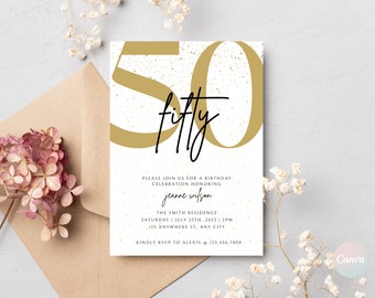 Invitación para el 50.° cumpleaños, plantilla de invitación para el 50.° cumpleaños, invitación digital para fiesta del 50.° cumpleaños, tarjeta del 50.° cumpleaños, plantilla de invitación de cumpleaños
