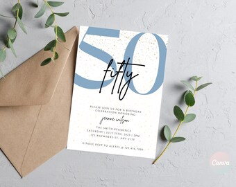 50th Birthday Invitation, 50th Invite Template, Digital 50th Birthday Party Invite, 50th Birthday Card, Birthday Invitation Template