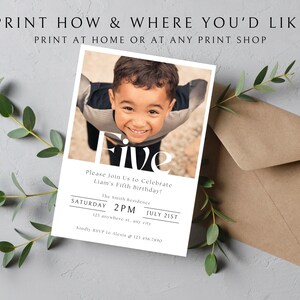 5th Birthday Invitation Boy, 5th Birthday Invitation Template, Fifth Birthday Photo Invite, Boy Birthday Party, 5th Birthday Invite Boy image 3