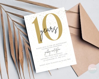 10th Anniversary Invitation, Wedding Anniversary Invite, Anniversary Party Invitation, Anniversary Invitation Template, Cheers to 10 Years