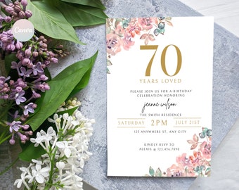 70th Birthday Invitation, 70th Invite Template, Digital 70th Birthday Party Invite, 70th Birthday Card, Birthday Invitation Template