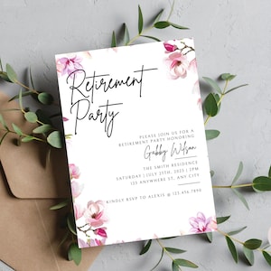 Retirement Invitation, Retirement Party Invitation, Retirement Invitation Instant Download, Floral Retirement Invite, Invitation Templates