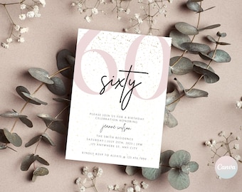60th Birthday Invitations, Digital 60th Birthday Party Invite, 60th Invite Template, 60th Birthday Card, Birthday Invitation Template