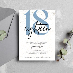 Faire-part 18e anniversaire, modèle d'invitation 18e, invitation numérique fête 18e anniversaire, carte d'anniversaire 18e, modèle d'invitation d'anniversaire