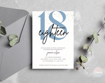 18th Birthday Invitation, 18th Invite Template, Digital 18th Birthday Party Invite, 18th Birthday Card, Birthday Invitation Template