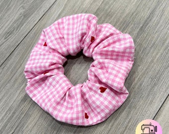 Valentines Hair Scrunchie - Valentines Day Hair Scrunchie - Embroidered Hearts Scrunchie - Jumbo Hair Scrunchies - Hearts Hair Accessories