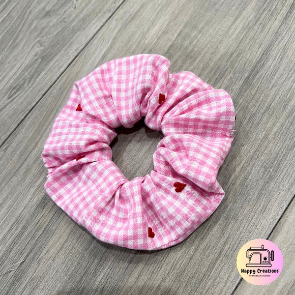 Valentines Hair Scrunchie - Valentines Day Hair Scrunchie - Embroidered Hearts Scrunchie - Jumbo Hair Scrunchies - Hearts Hair Accessories