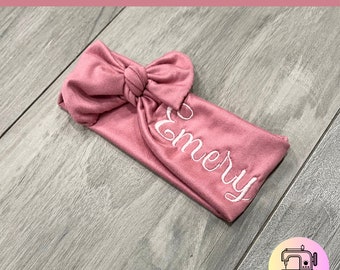 Baby Girls Stretch Headband with Name -  Wide Baby Headwrap Personalized -  Embroidered Baby Headband - Newborn Bow - Baby Take Home Outfit