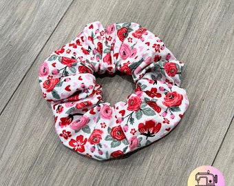 Valentines Hair Scrunchie - Valentines Day Hair Scrunchie - Cute Hearts Hair Scrunchie - Jumbo Hair Scrunchies - Flower Hair Accessories