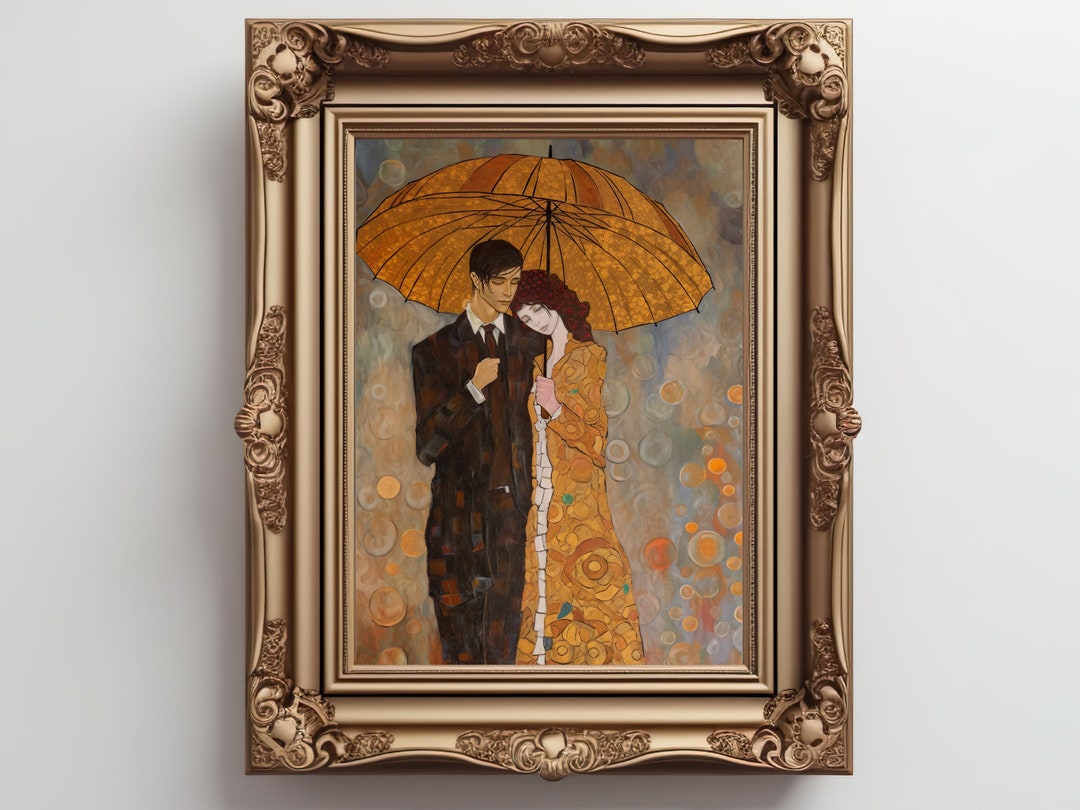 Lovers in the Rain Gustav Klimt Style Print Weather Etsy