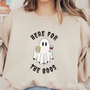 Funny Halloween Sweatshirt Here for the Boos Booze Crewneck Cute Ghost Sweatshirt Boo Vintage Spooky Season Sweater Stay Spooky Wine Tee