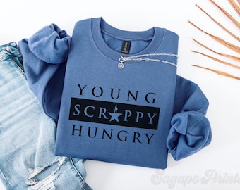 Sudadera musical de Hamilton, Young Scrappy Hungry, jersey musical de cuello redondo, regalo para fanáticos del teatro, camiseta musical de Broadway, camiseta musical estadounidense