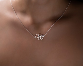 Ukraine Map with Personalized Name Necklace Rhodium-plated