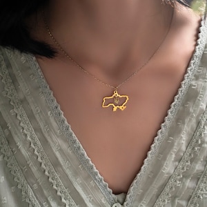 Ukraine Map And Tryzub Charms Halskette mit Box Kette Sterling Silber rhodiniert