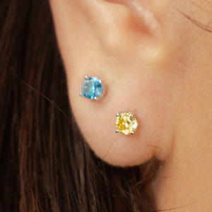 Ukraine Zircon Blue and Yellow Stud Earrings Rhodium Plated 925 sterling silver