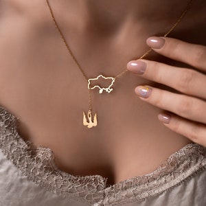 Ukraine Karte und Lastivka Charms Halskette mit Box Kette Sterling Silber rhodiniert
