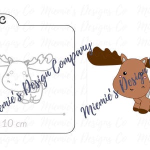 May include: A digital download of a cookie cutter design for a moose with a Canadian flag on its back. The design is 7 cm by 10 cm.