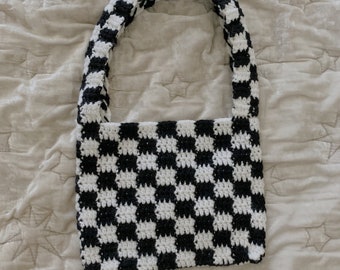 Crochet Mini Checkered Tote Bag