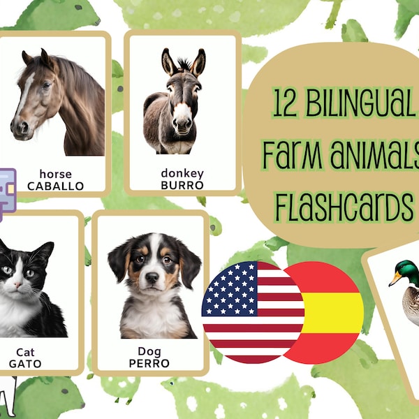 Farm Animals Flashcards,Montessori Fun! Learn Farm Animals in Spanish (3-Part Flashcards), Learn Spanish,Language Vocabulary Flashcards