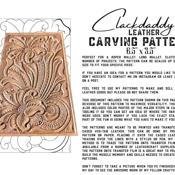 Leather Carving Pattern - Arizona/Porter Style - Roper, Biker, Checkbook, or Clutch sized