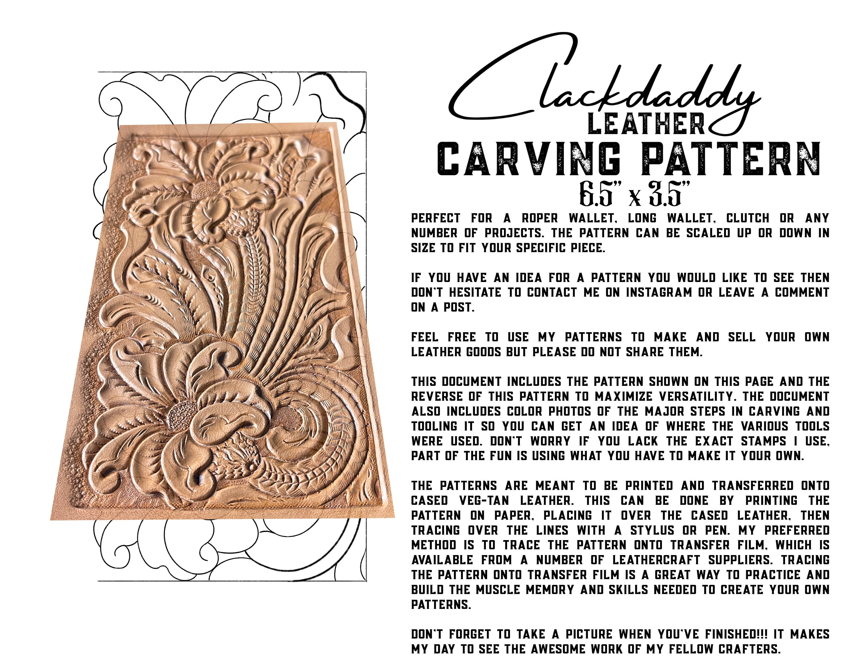 Leather Carving Pattern Arizona porter Style Roper Biker Checkbook or Clutch Sized Etsy UK