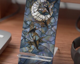 Bats Crescent Moon Artistic Smartphone Display Stand, Elegant Phone Holder, Decorative Desk Organizer, Unique Gift, Modern Home Decor