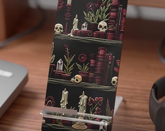 Expositor de libros góticos para smartphones, soporte estético para teléfono, organizador de escritorio, regalo único para lectores, decoración del hogar.