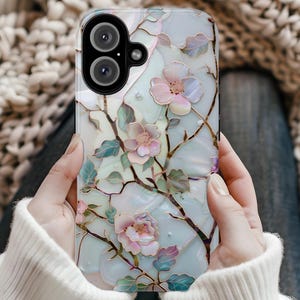 Blossom Wildflowers Tough Phone Case, Floral Stained Glass PRINTED Design, Elegant Botanical Art, Protective Cover for iPhone, Galaxy ,Pixel
